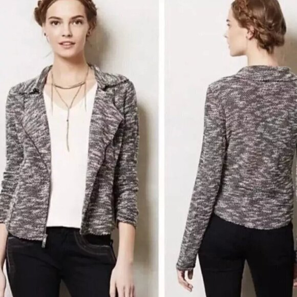 Anthropologie Saturday Sunday Tweed Marled Long Sleeve Moto Jacket Zip Up Large - Picture 1 of 7